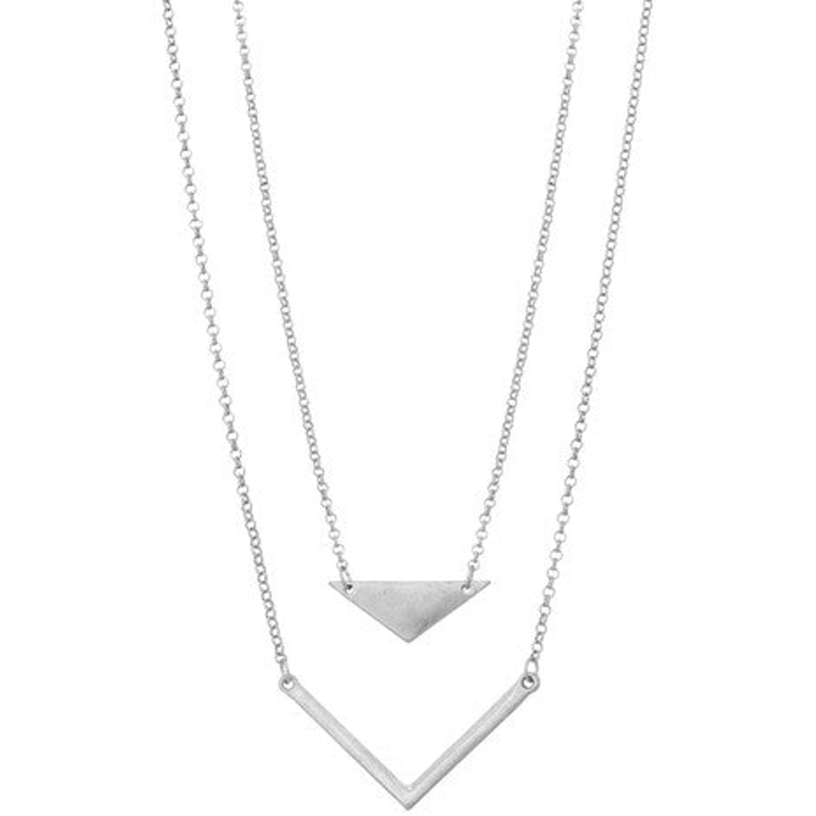 Layered Worn Silver Geo Pendant Necklace
